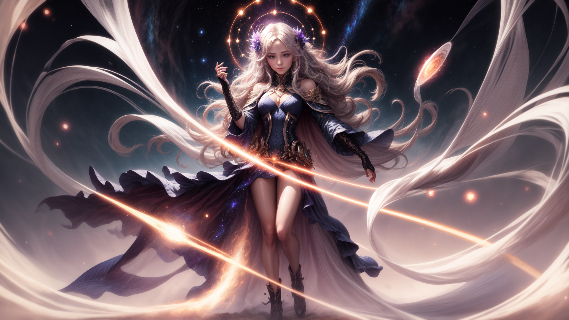 AI generated wallpaper featuring woman, cosmic, goddess