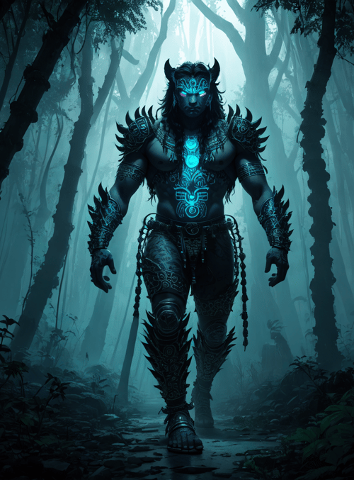 demon, forest, warrior