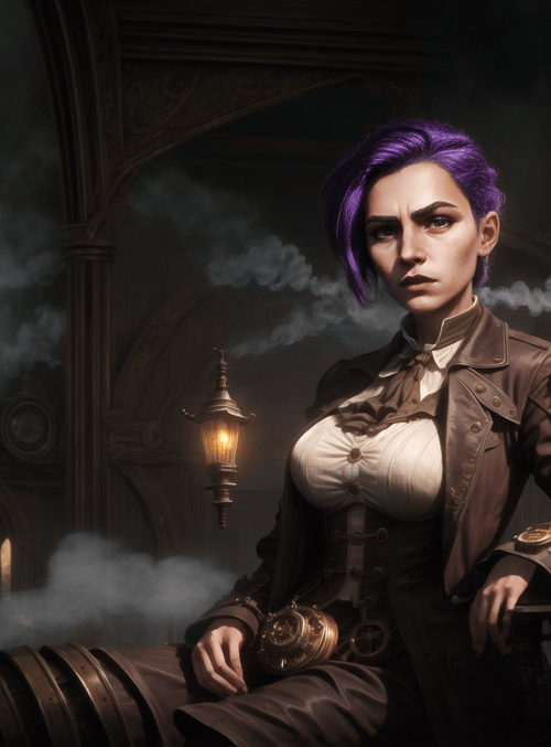 woman, steampunk, cityscape