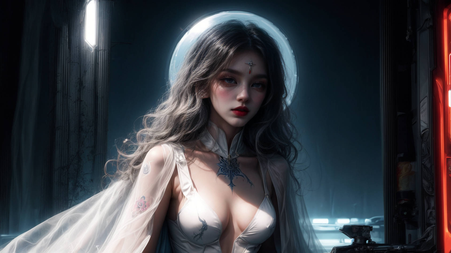 AI generated wallpaper featuring woman, fashion, tattoo
