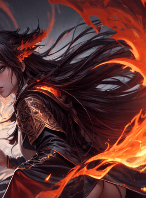 woman, fire, armor