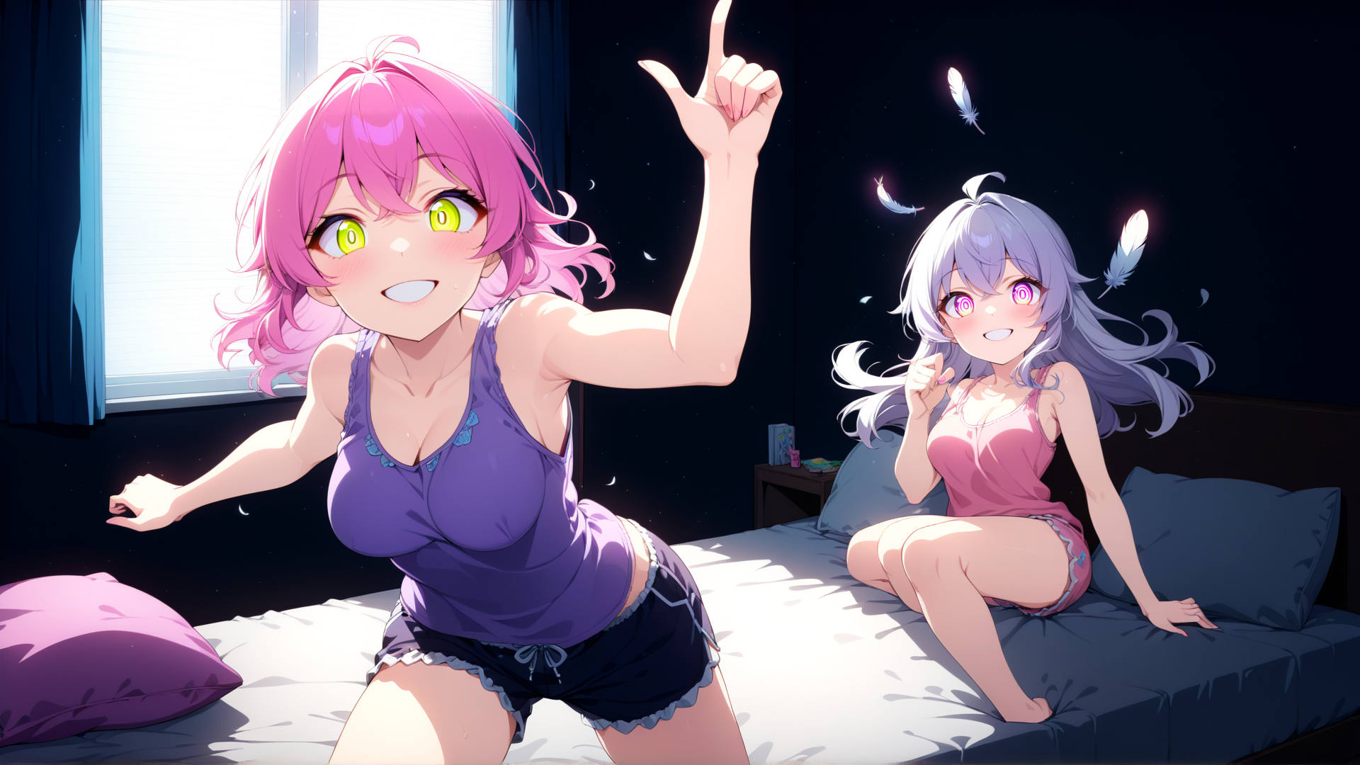 AI generated wallpaper featuring girls, anime characters, bedroom