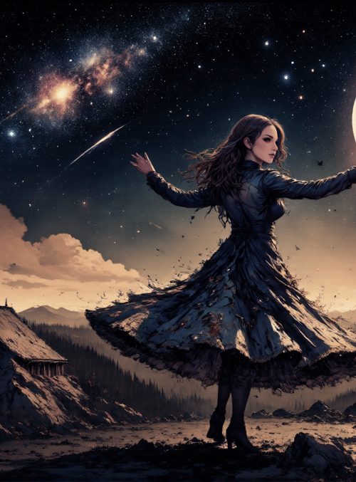 woman, moon, sky