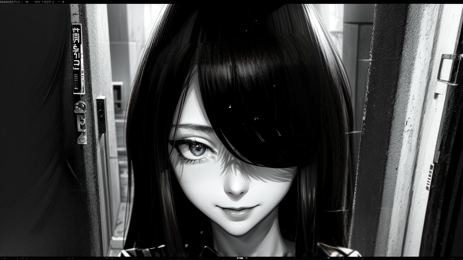 AI generated wallpaper featuring girl, anime, door