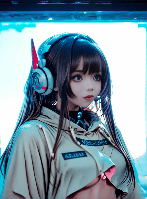 anime girl, cyberpunk, headset