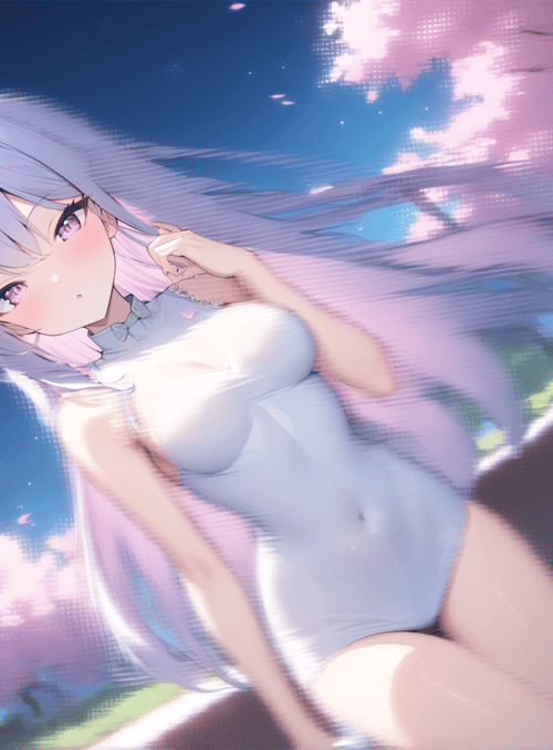 anime girl, cherry blossoms, camera