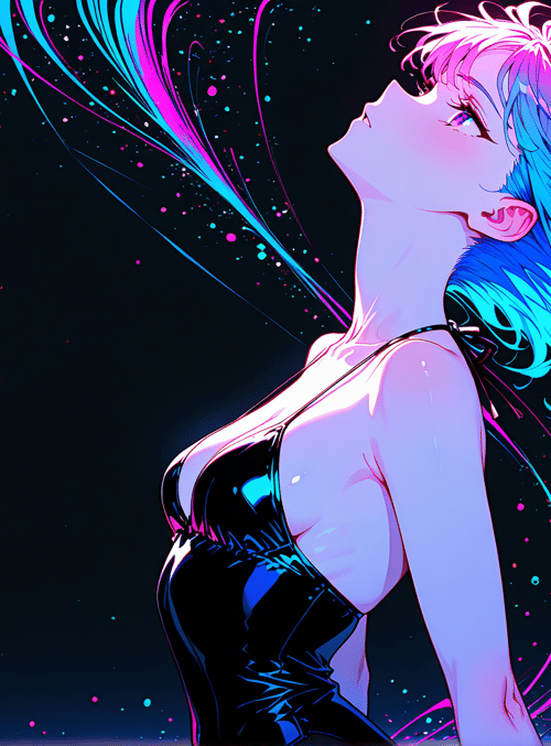 anime girl, silhouette, neon lights