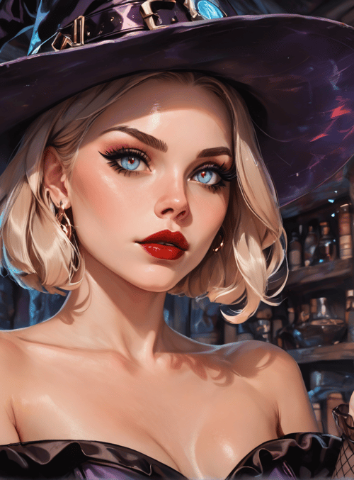 witch, wizard, hat, bottle, magic, shelves, window, candle, gloves, book