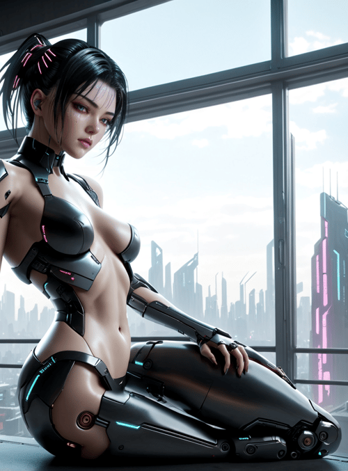 cyborg, woman, city