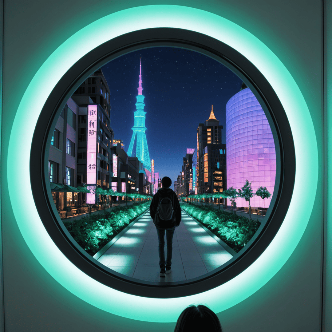 AI generated wallpaper featuring person, cityscape, tower