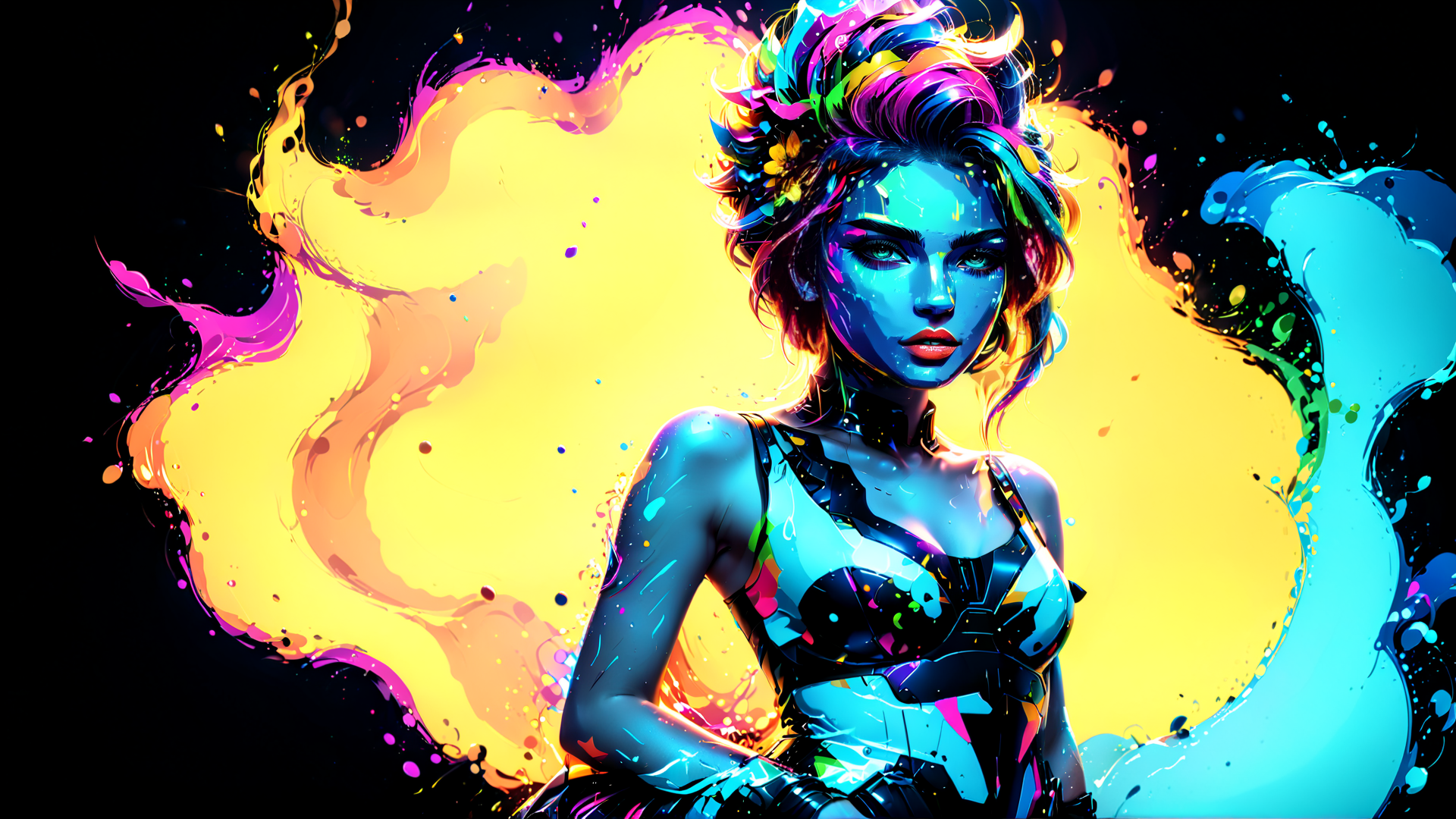 AI generated wallpaper featuring woman, cyborg, paint