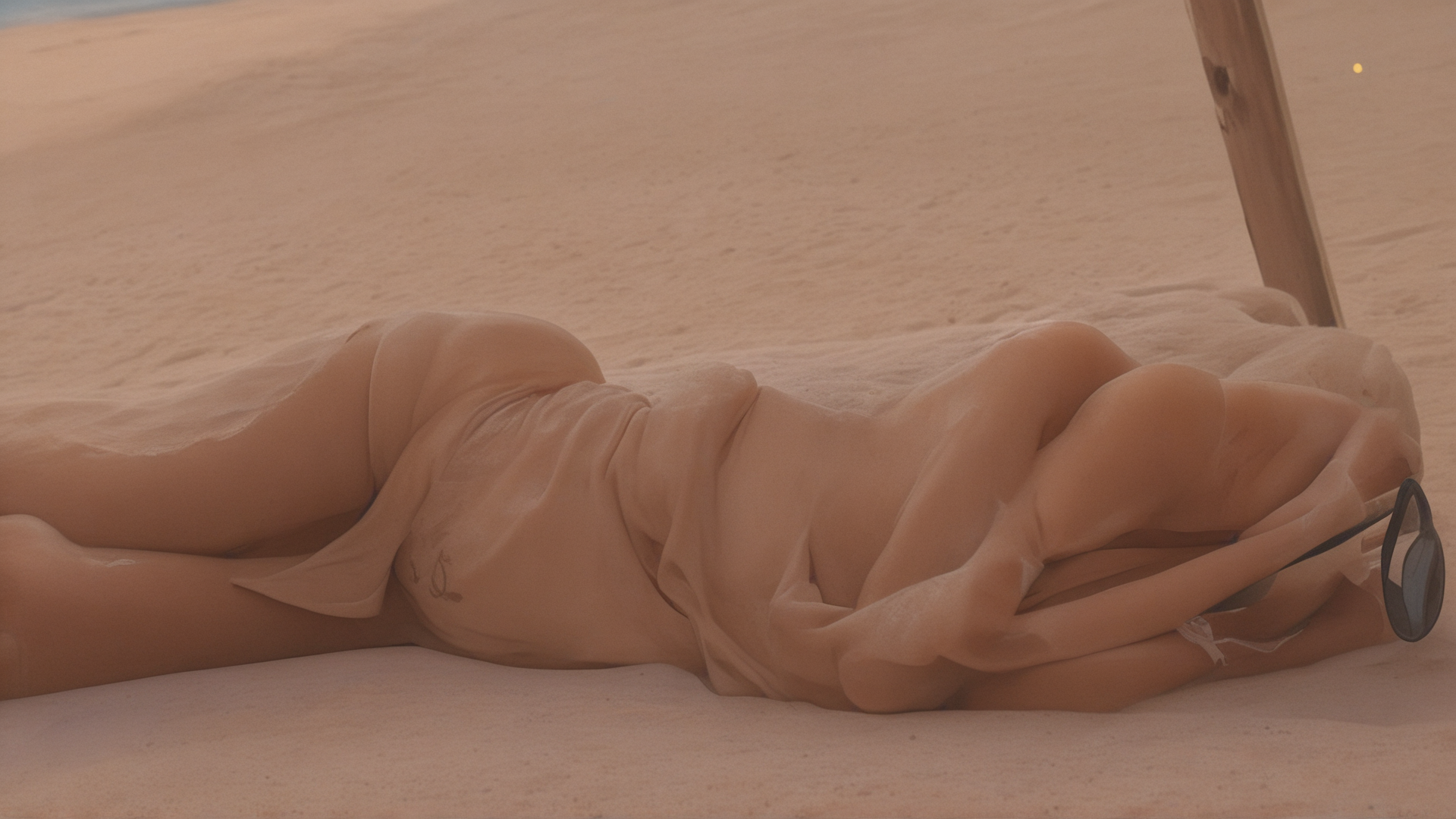 AI generated wallpaper featuring woman, sand, umbrella