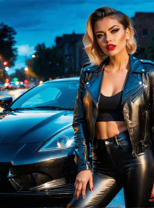 woman, car, street
