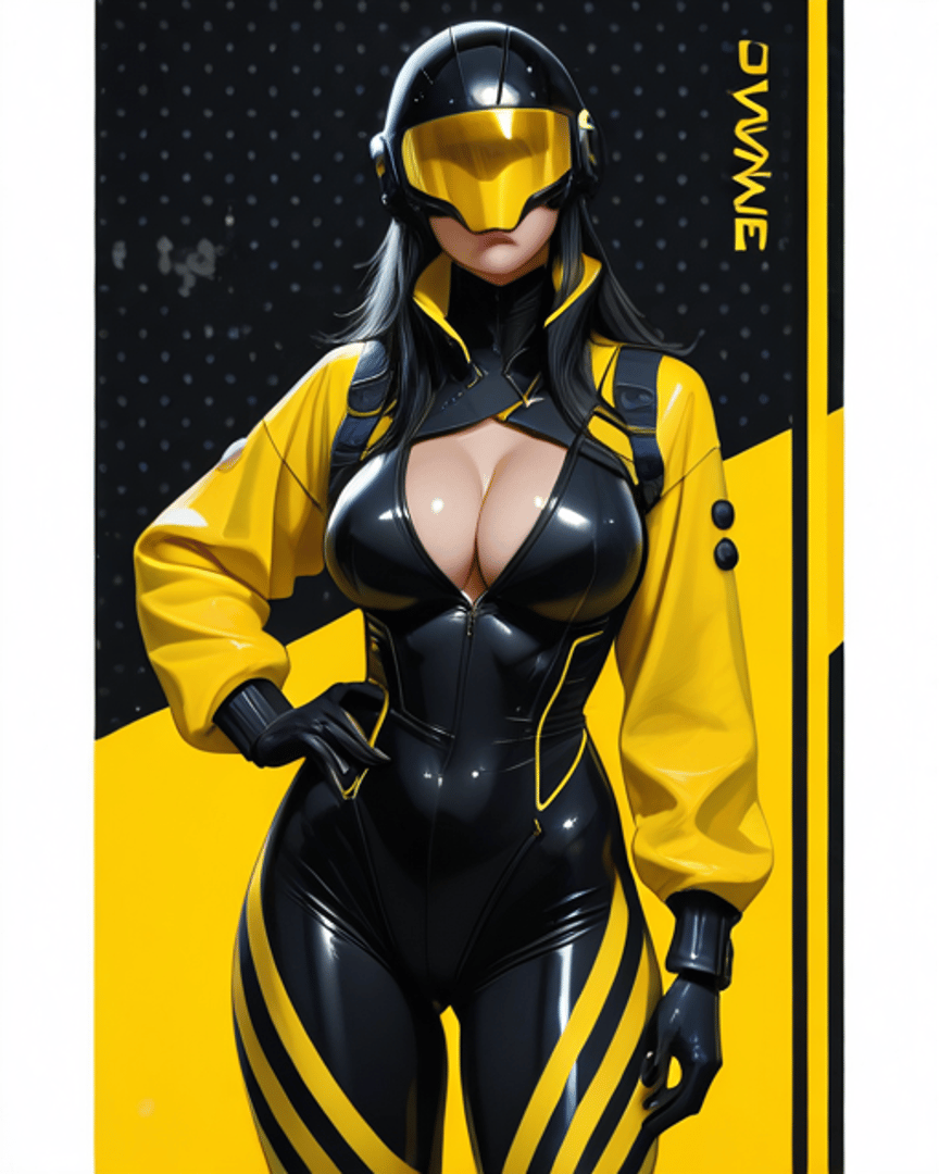 AI generated wallpaper featuring woman, helmet, suit, gloves, stripes, background, headset