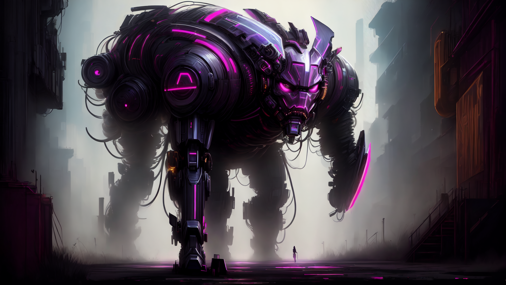 AI generated wallpaper featuring robot, giant, mechanical, creature, war machine, armor, machine, automaton, construct, robotic