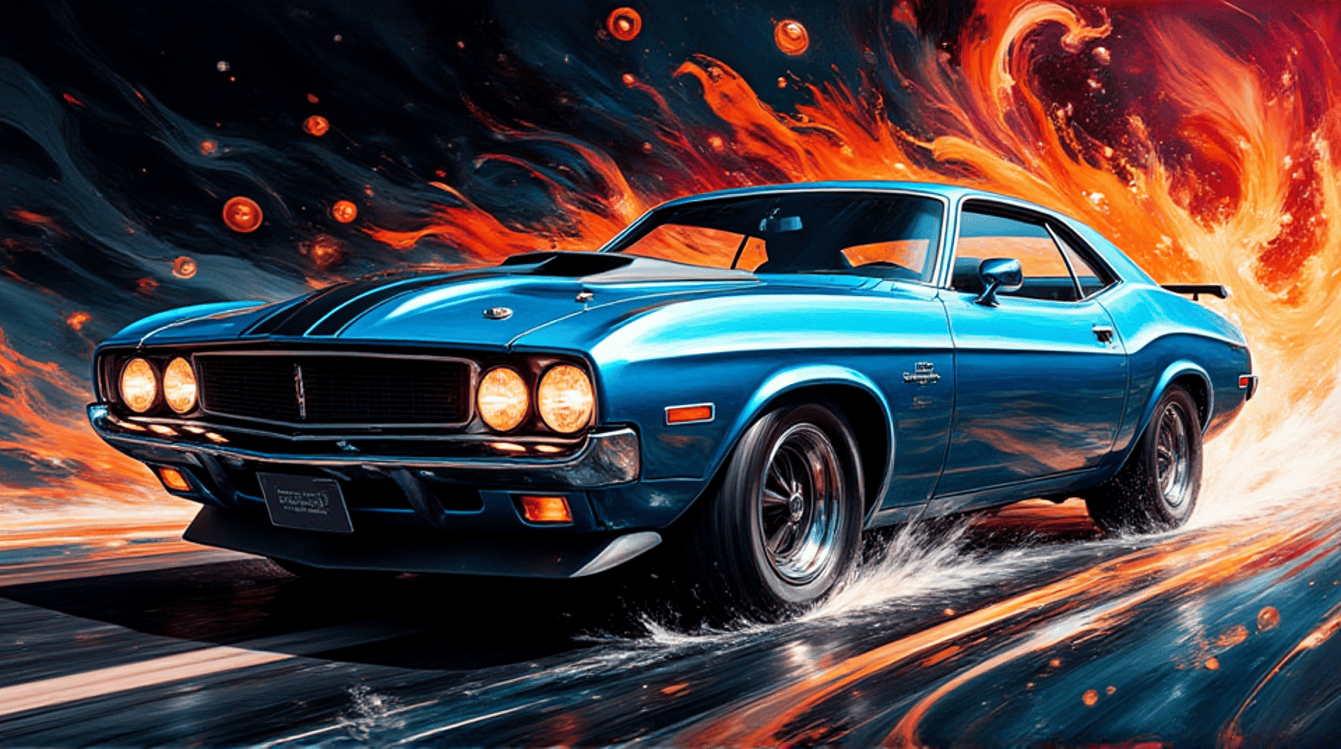 AI generated wallpaper featuring car, muscle car, classic car, blue car, automobile, vehicle, car, car, car, car