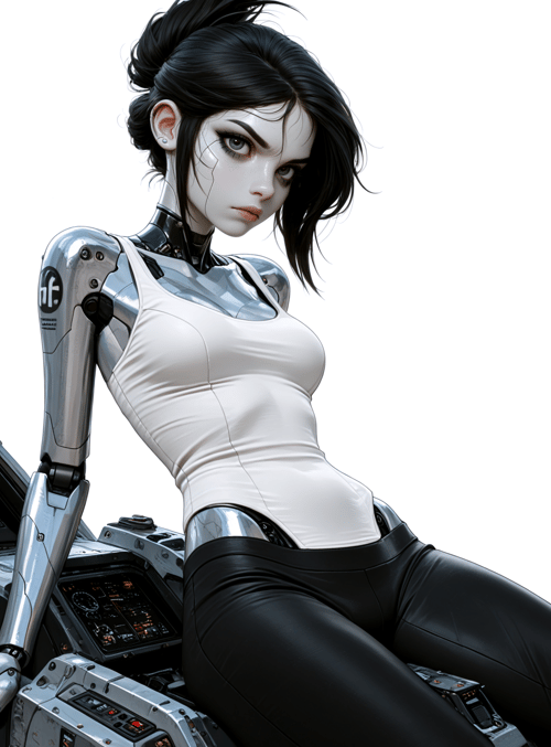 cyborg, woman, robot, motorcycle