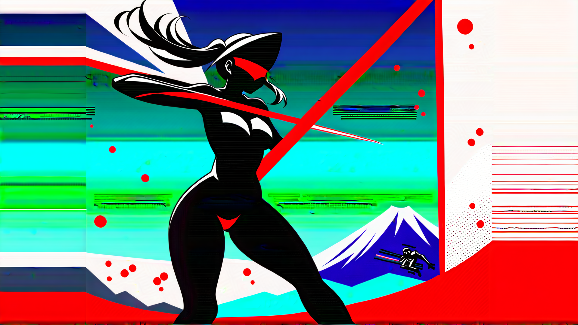 AI generated wallpaper featuring silhouette, woman, mountain