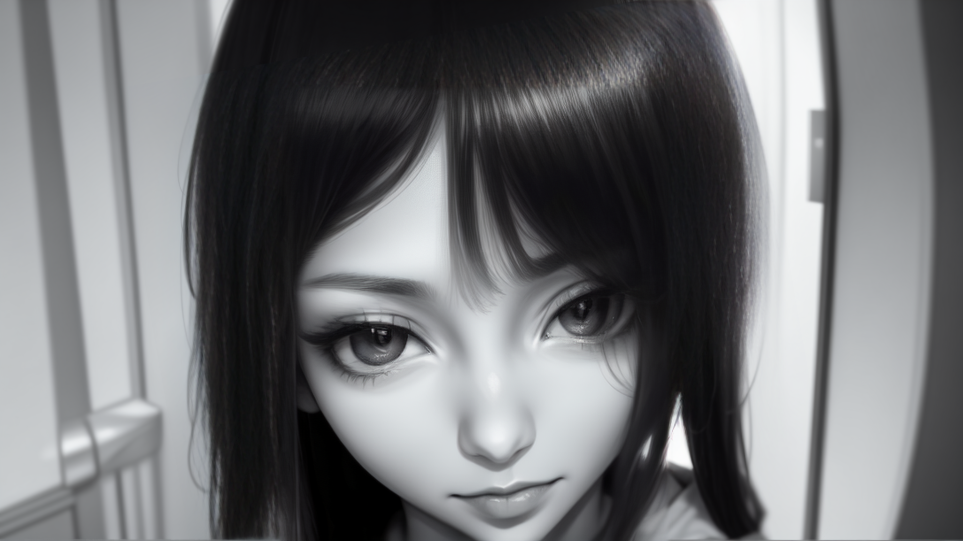 AI generated wallpaper featuring girl, hair, eyes