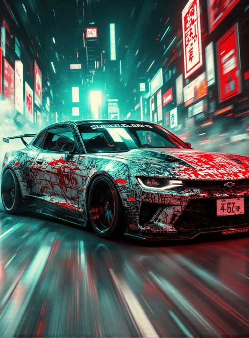 car, city, neon