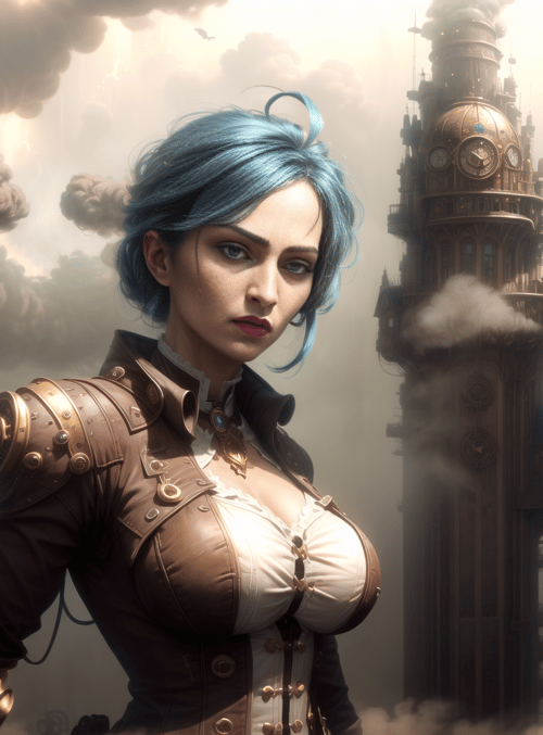woman, steampunk, city