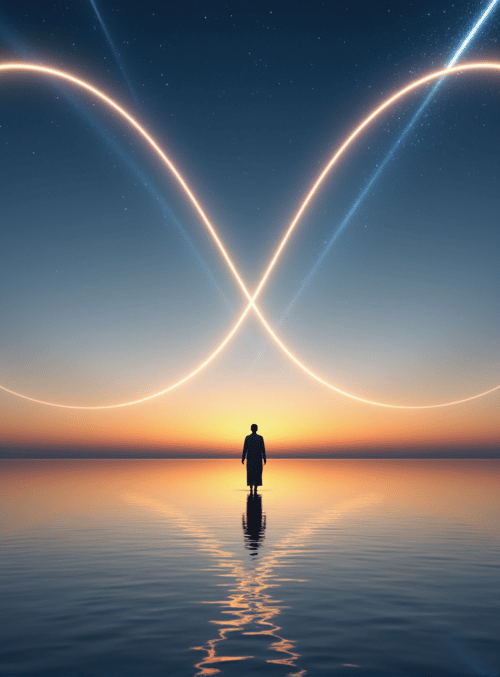 infinity symbol, person, water