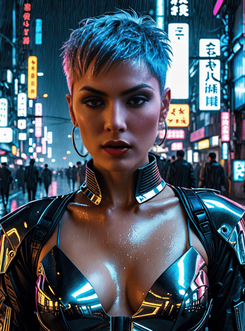 cyberpunk, woman, street