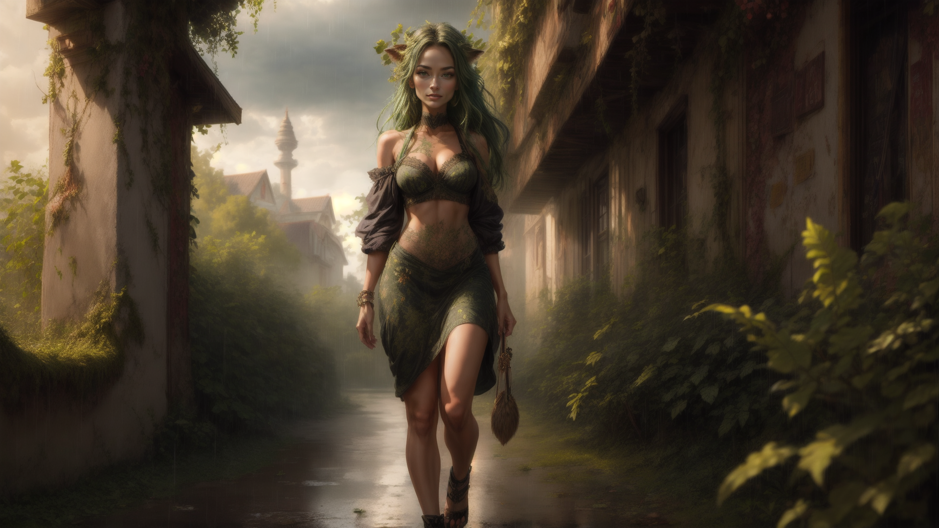 AI generated wallpaper featuring elf, woman, pathway