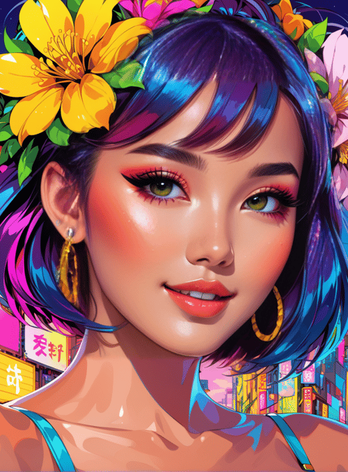 woman, flowers, city