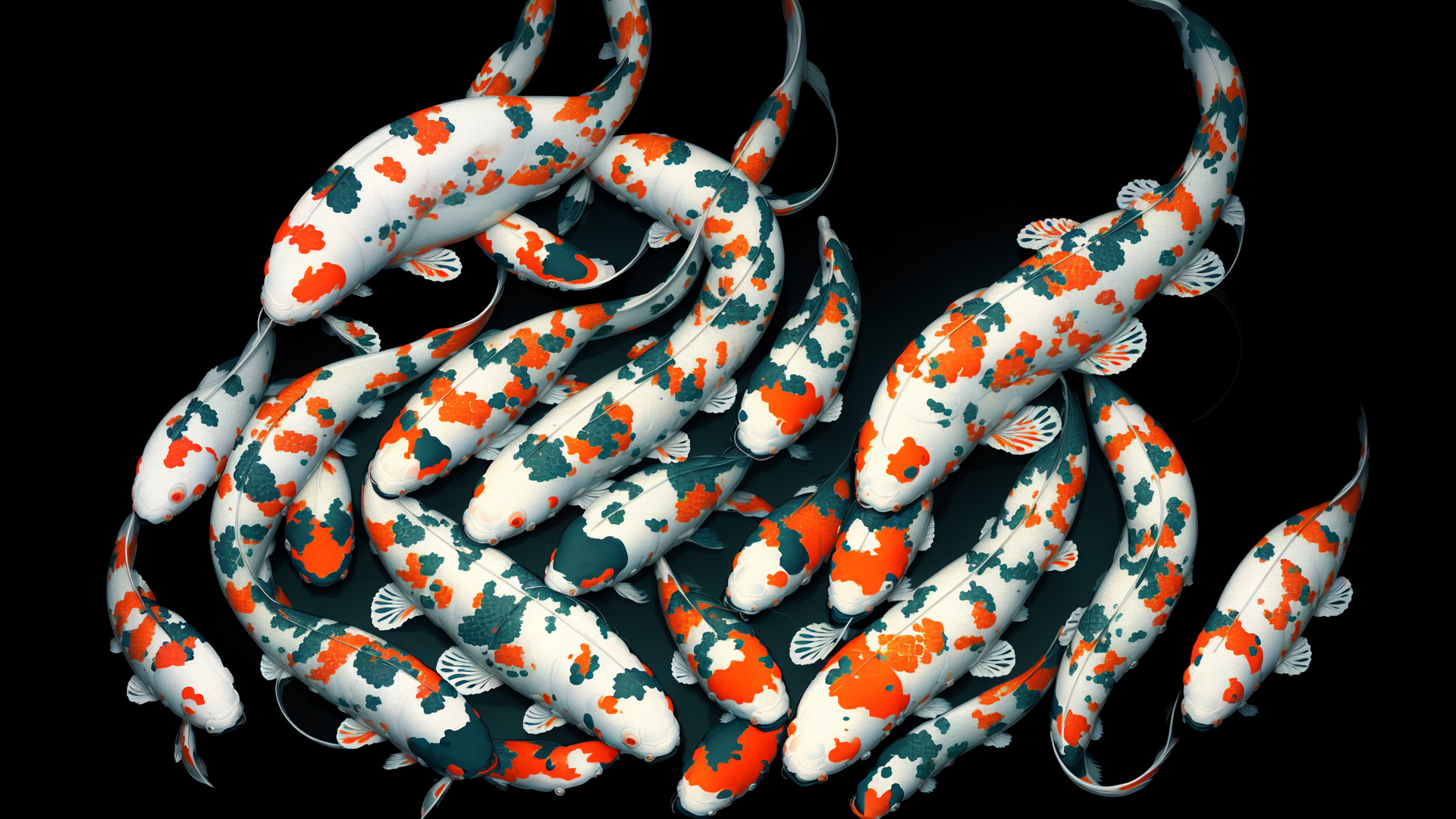 AI generated wallpaper featuring koi fish, fish, carp, swimming, aquatic