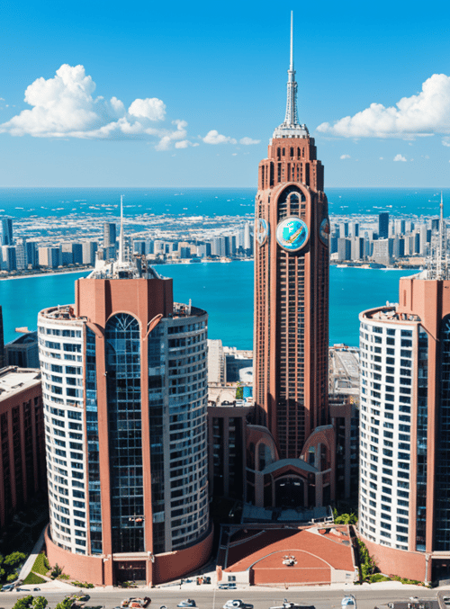 cityscape, skyscrapers, towers, building, urban, ocean, skyline, architecture, city, bldg