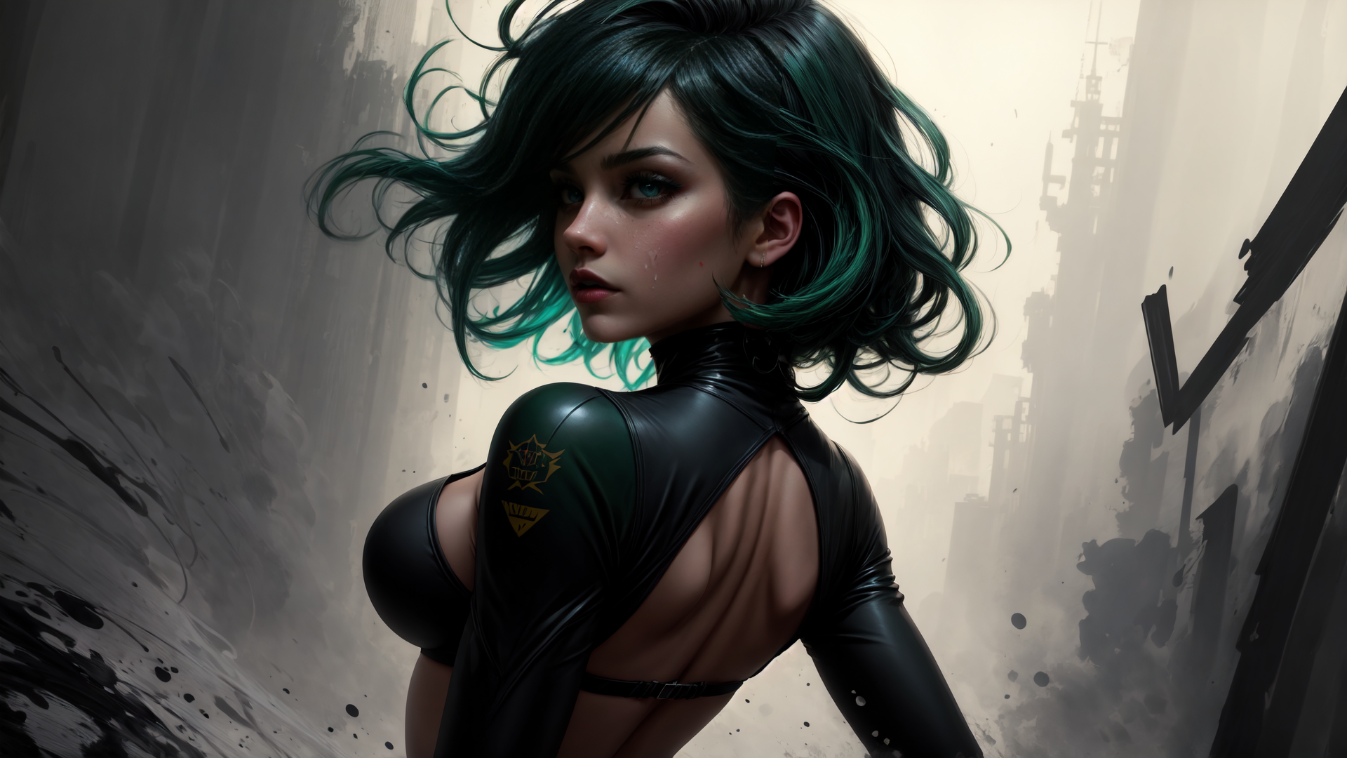 AI generated wallpaper featuring woman, cyberpunk, character