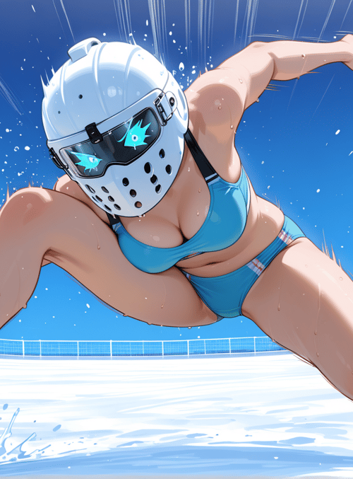 skater, figure, ice, helmet, goggles, bikini, ice skate, sweat, ice rink