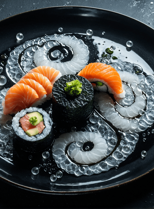 sushi, ice, plate