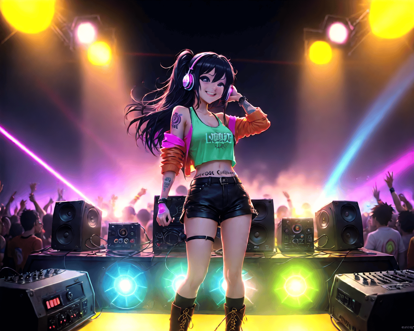 AI generated wallpaper featuring anime girl, dj, concert