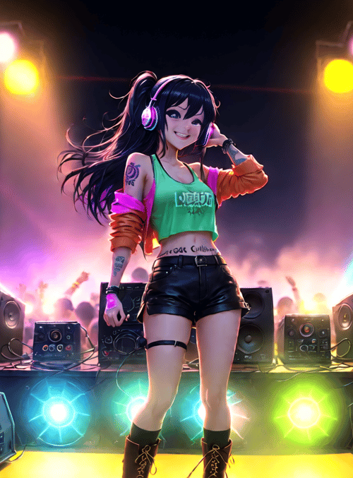 anime girl, dj, concert