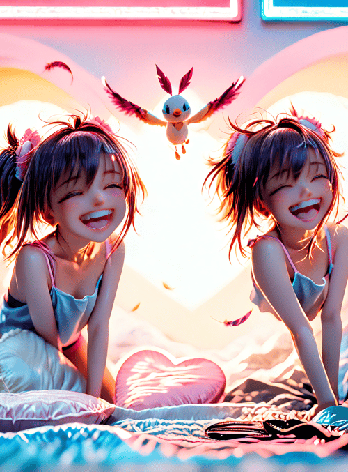 girls, birds, feathers