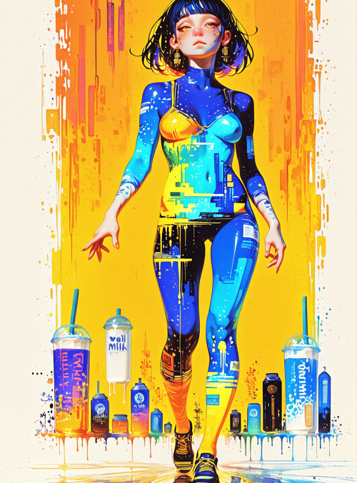 woman, cityscape, drinks, art