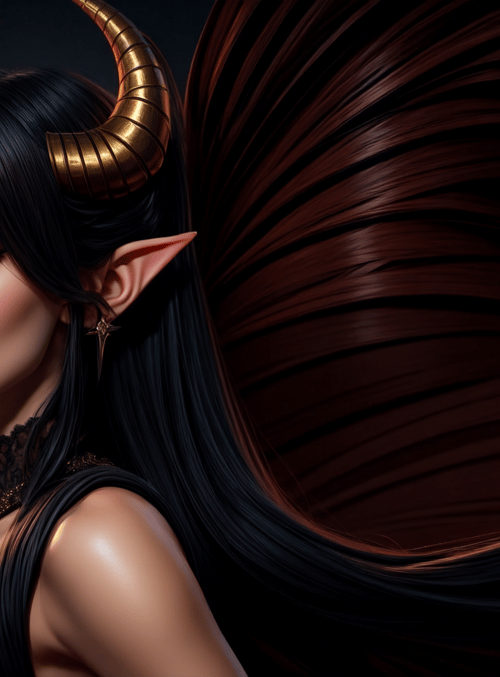demon, elf, horned, long hair, fire