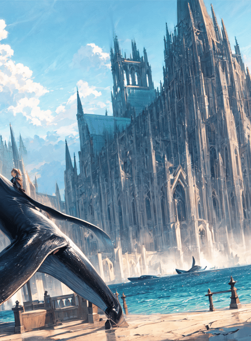 girl, whale, castle