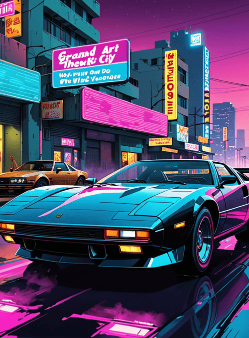 car, city, neon