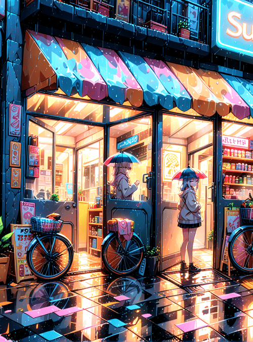 girls, store, bicycles