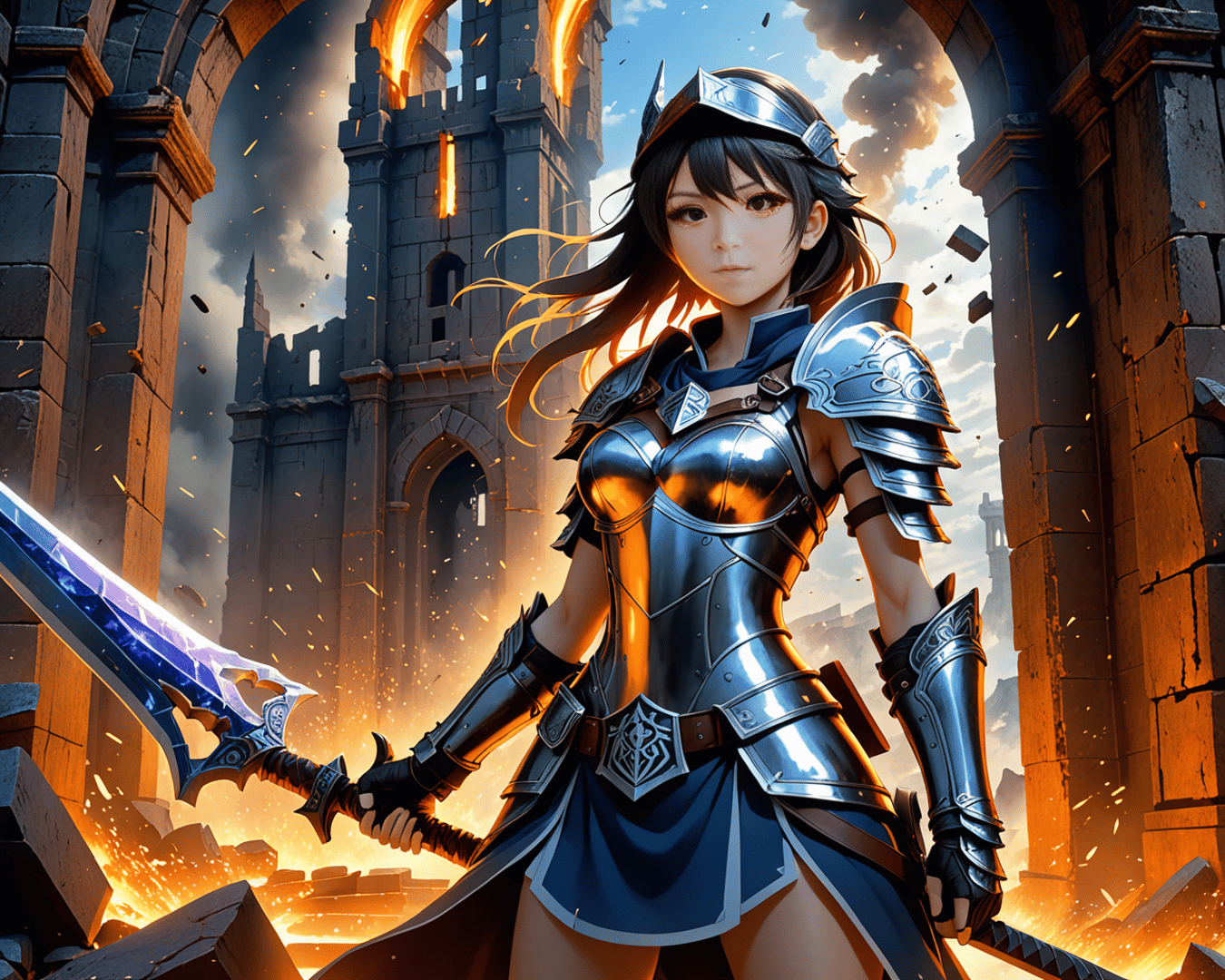 AI generated wallpaper featuring warrior, sword, castle