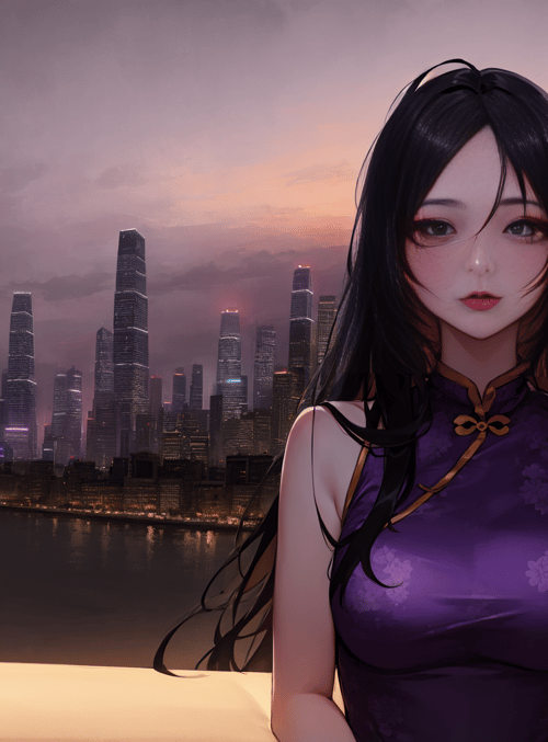 woman, cityscape, water