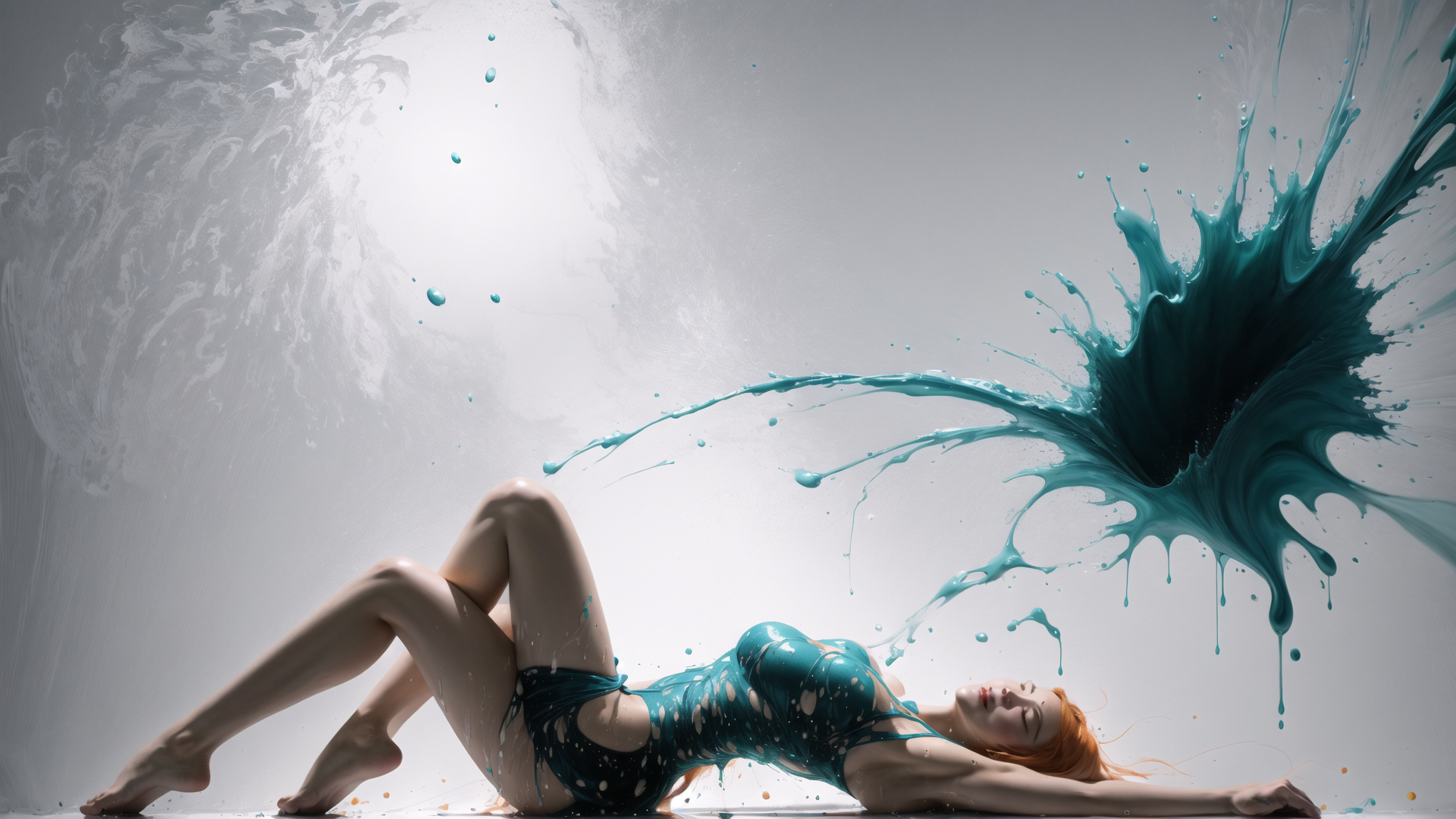 AI generated wallpaper featuring woman, paint, splash
