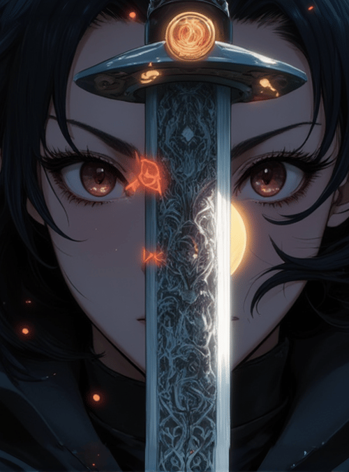 woman, sword, fire