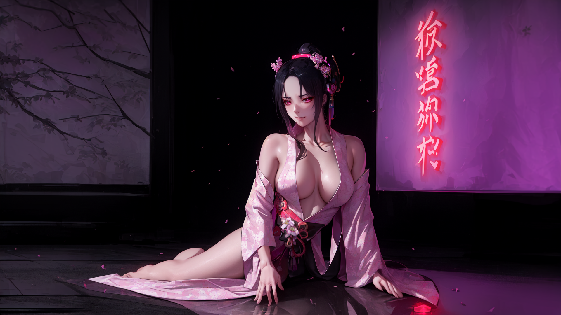 AI generated wallpaper featuring geisha, woman, kawaii