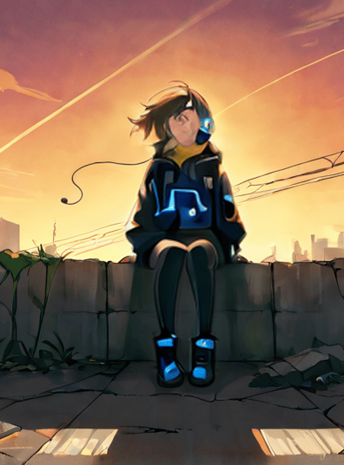 girl, cityscape, wall