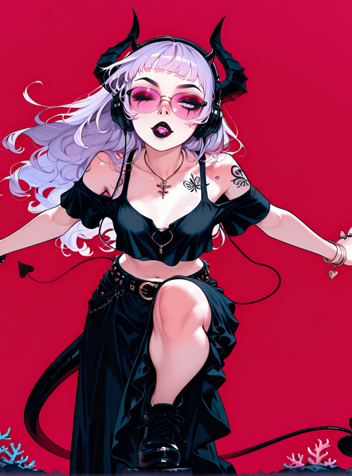 devil, girl, musician, fashion, lollipops, coral