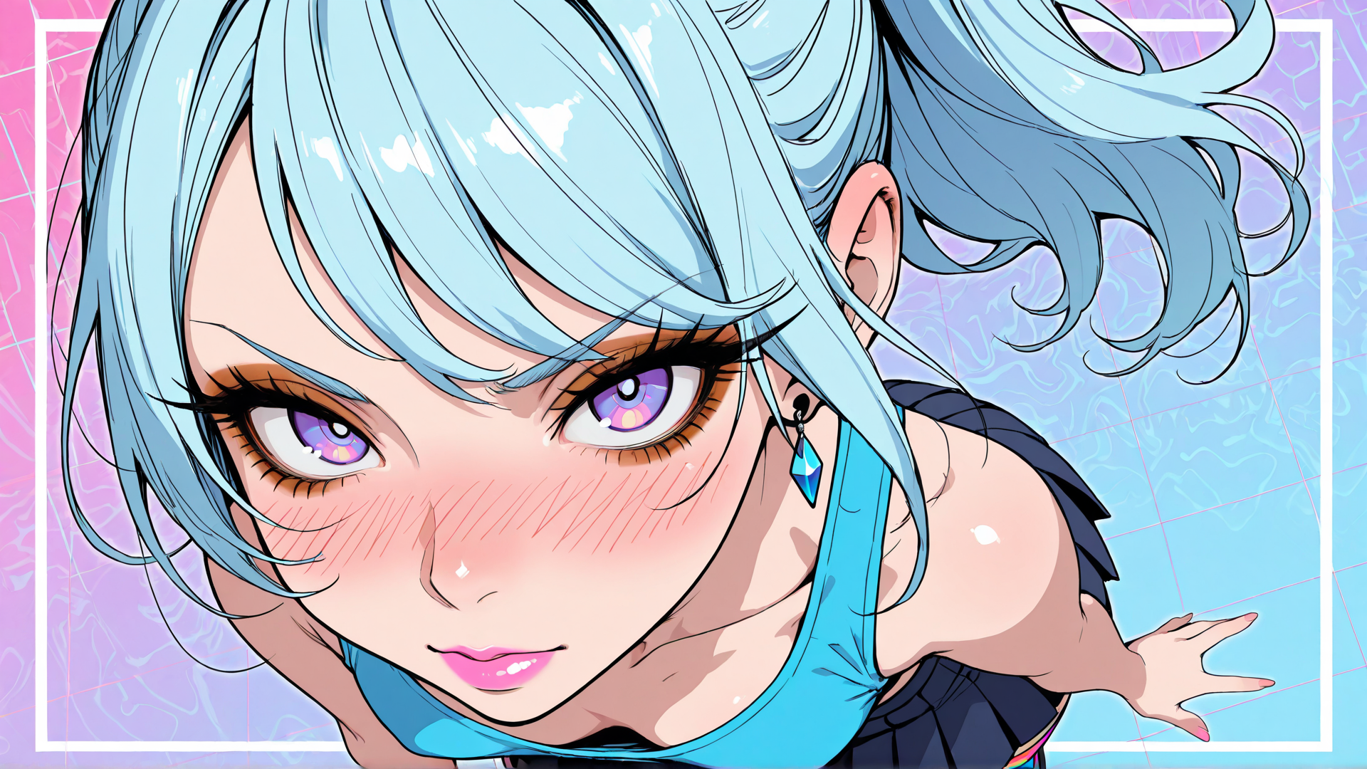 AI generated wallpaper featuring girl, anime character, swimmer, blue hair
